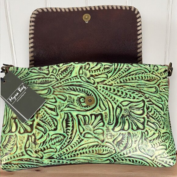 Myra Bag Embossed Leather & Hair-on Shoulder Crossbody Bag "Canyonlands"- New - Picture 8 of 14